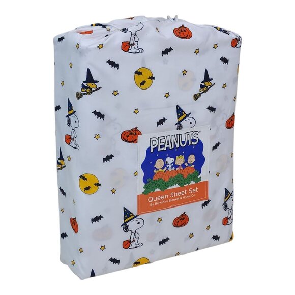 Peanuts by Bershire Queen Sheet Set Snoopy Halloween Bats Pumpkin Witch - Picture 1 of 7